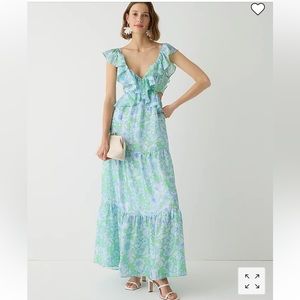 J.Crew Collection ruffle-trim cutout maxi dress in lime floral size 0, SOLD OUT!
